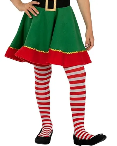 Funidelia Elfo collant bambina a righe rosso bianco Natale