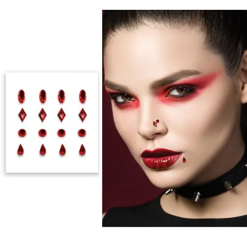 Fiestas Guirca Sticker Jewel Face Falso Piercing adesivi rosso argento