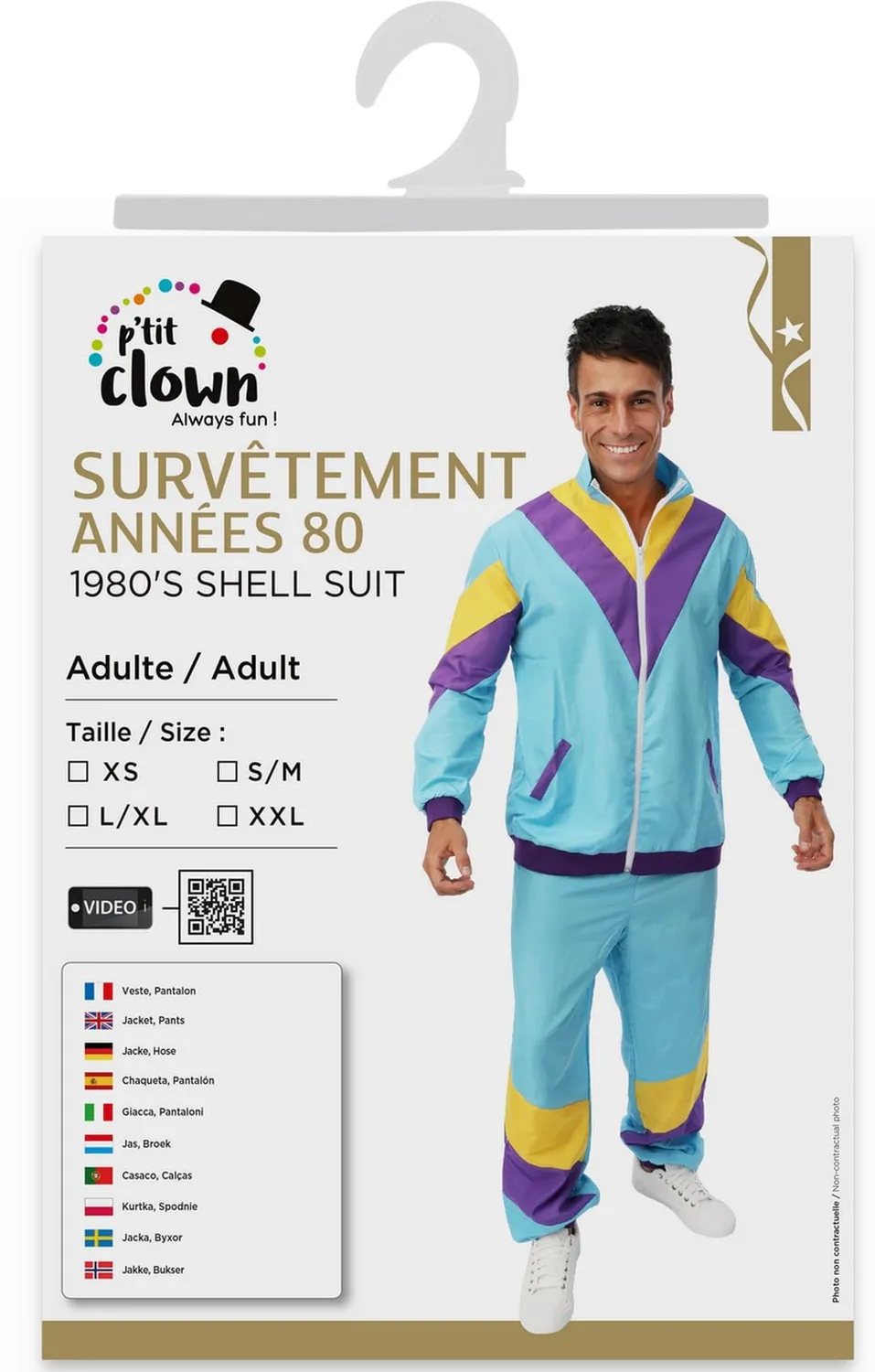 P'tit Clown Anni 80 Tuta Costume Uomo L/XL