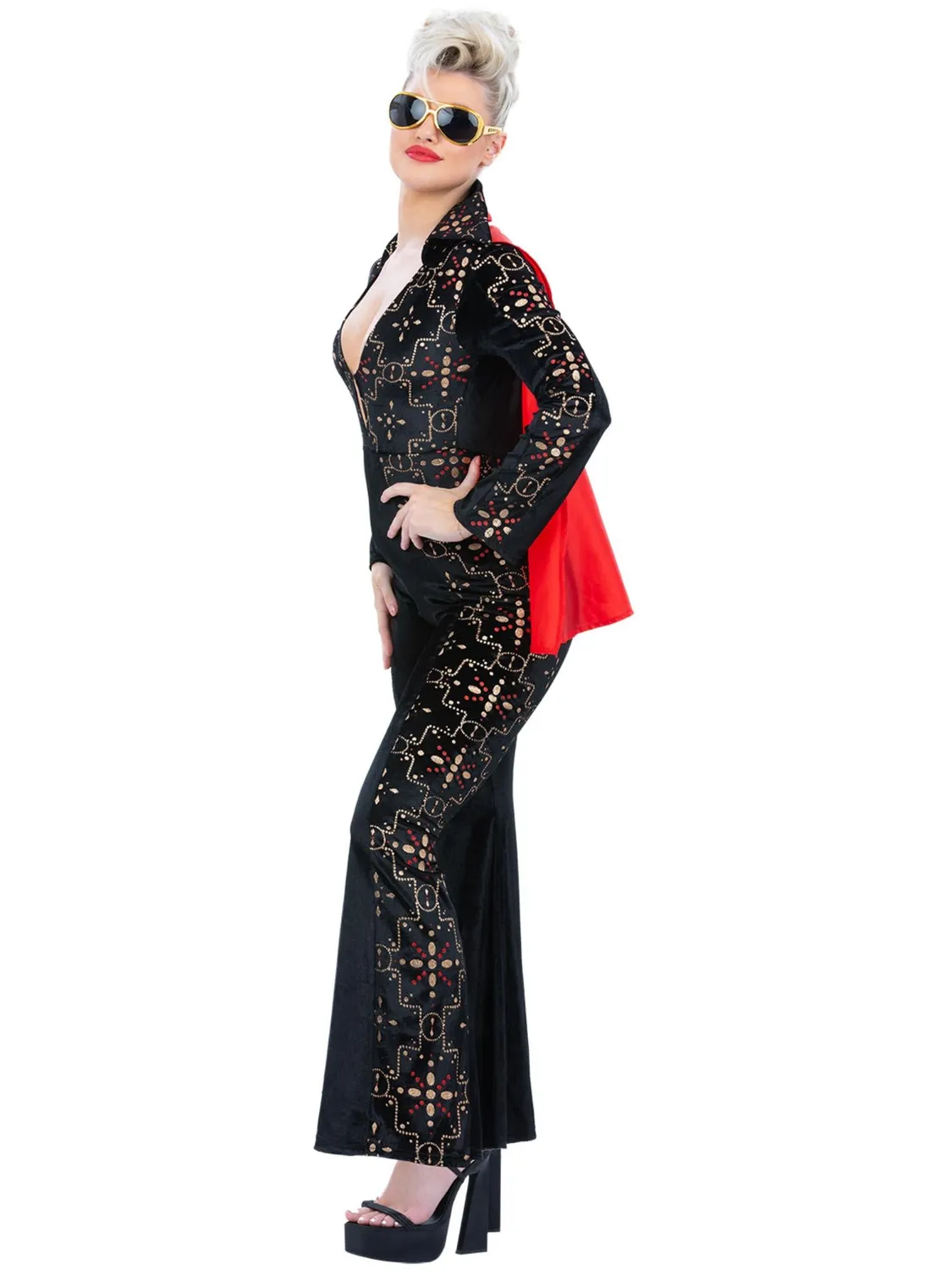 Smiffys Elvis Black Rhinestone costume donna con mantello