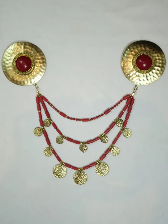La Bottega di Merlino Freydis spilla fibula rotonda rossa ottone