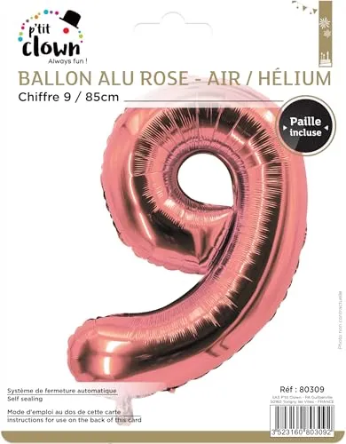 P'tit Clown Re80309 palloncino numero 9 rosa oro 85 cm