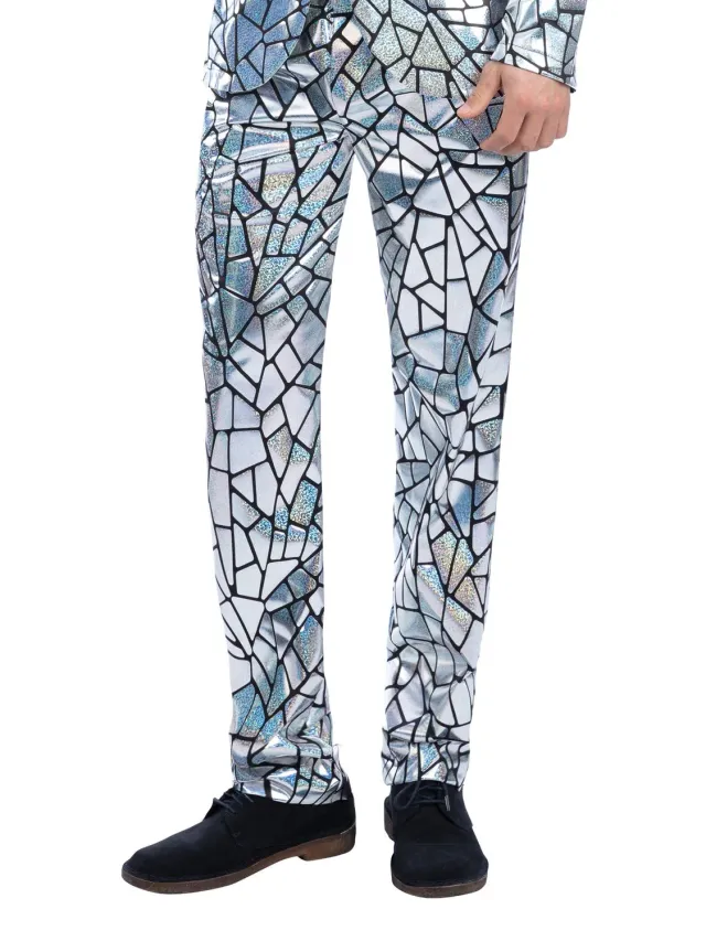 Smiffys Mirror Mirror Pantaloni Olografici Argento Tasche