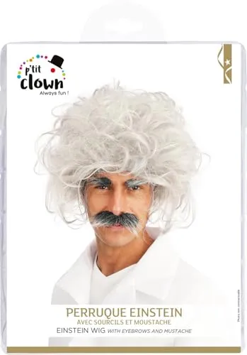 P'tit Clown Einstein parrucca bianca con baffi e sopracciglia