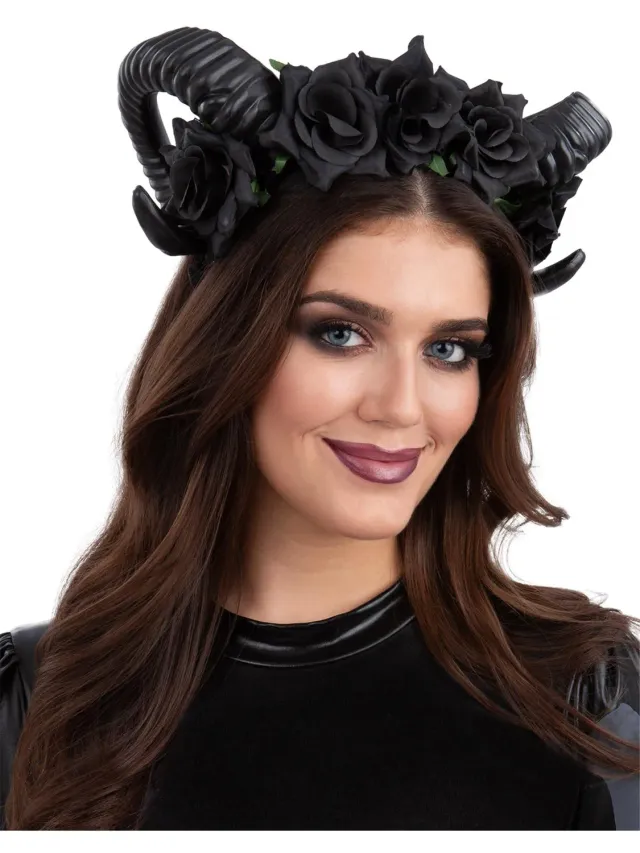 Smiffys Black Demon cerchietto corna taglia unica nero floreale