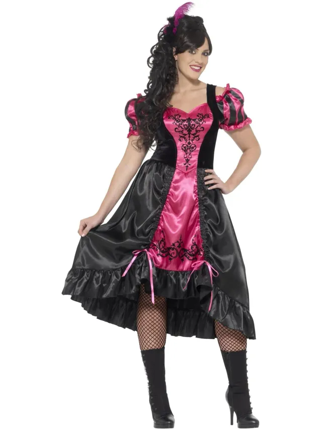 Smiffys Curves Sassy Saloon costume rosa curvy