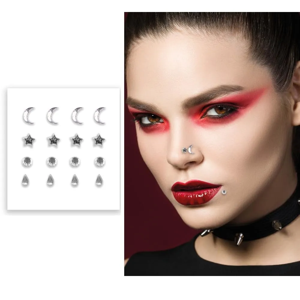 Fiestas Guirca Sticker Jewel Face Falso Piercing adesivi rosso argento