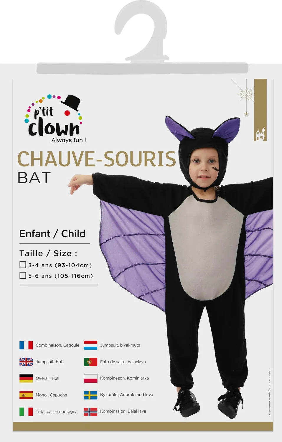 P'tit Clown pipistrello costume bambino 3-4 anni nero