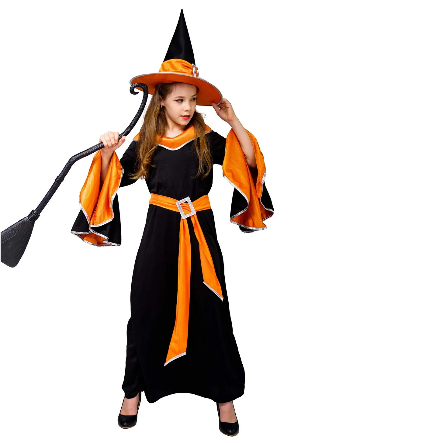 SEA HARE Strega Glamour costume arancio 7-9 anni con cappello