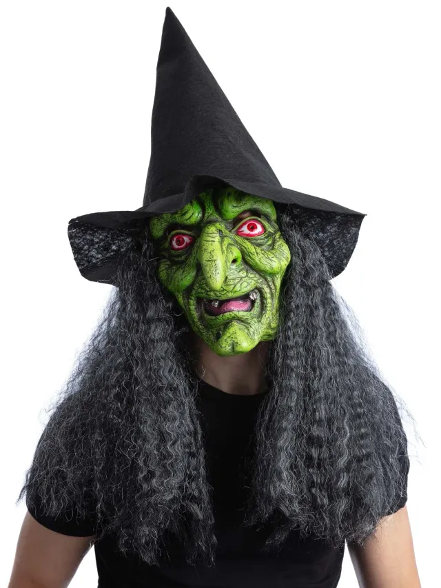 Smiffys Green Wicked Witch maschera lattice verde cappello