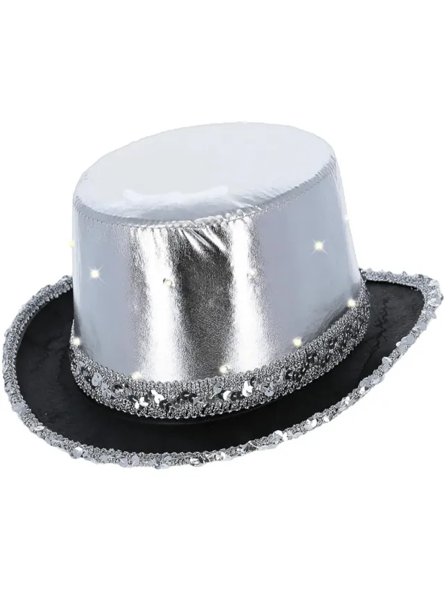 Smiffys LED Light Up Metallic top hat cilindro argento luminoso