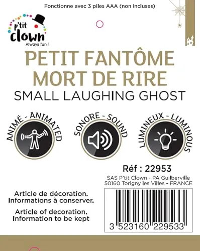 P'tit Clown 22953 fantasma animato sonoro 32 cm occhi rossi