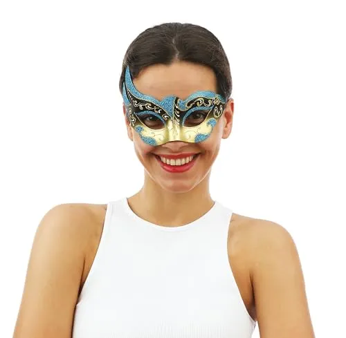 P'tit Clown 23405 maschera veneziana blu oro adulto