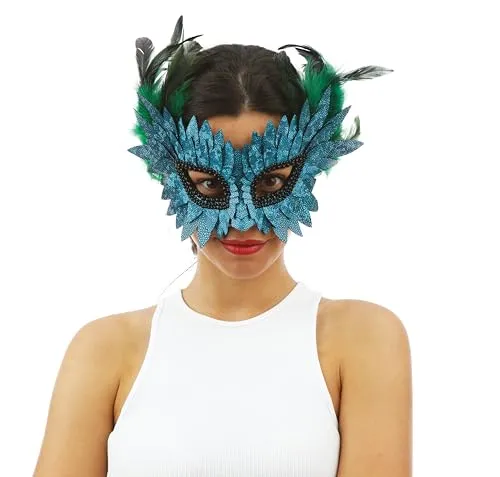 P'tit Clown 23387 lupo maschera piume scaglie blu lusso