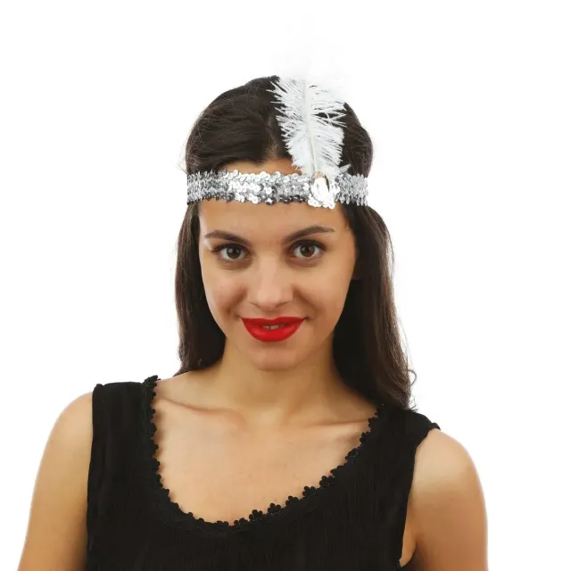 P'tit Clown fascia Charleston paillettes piuma argento adulto