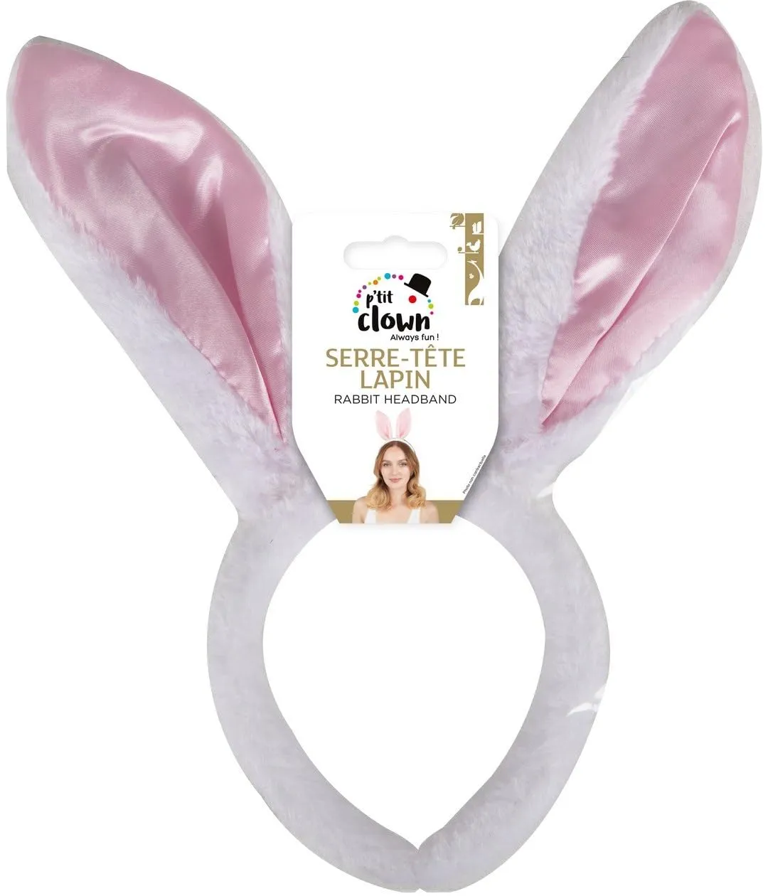 P'tit Clown 14000 cerchietto orecchie coniglio bianco rosa