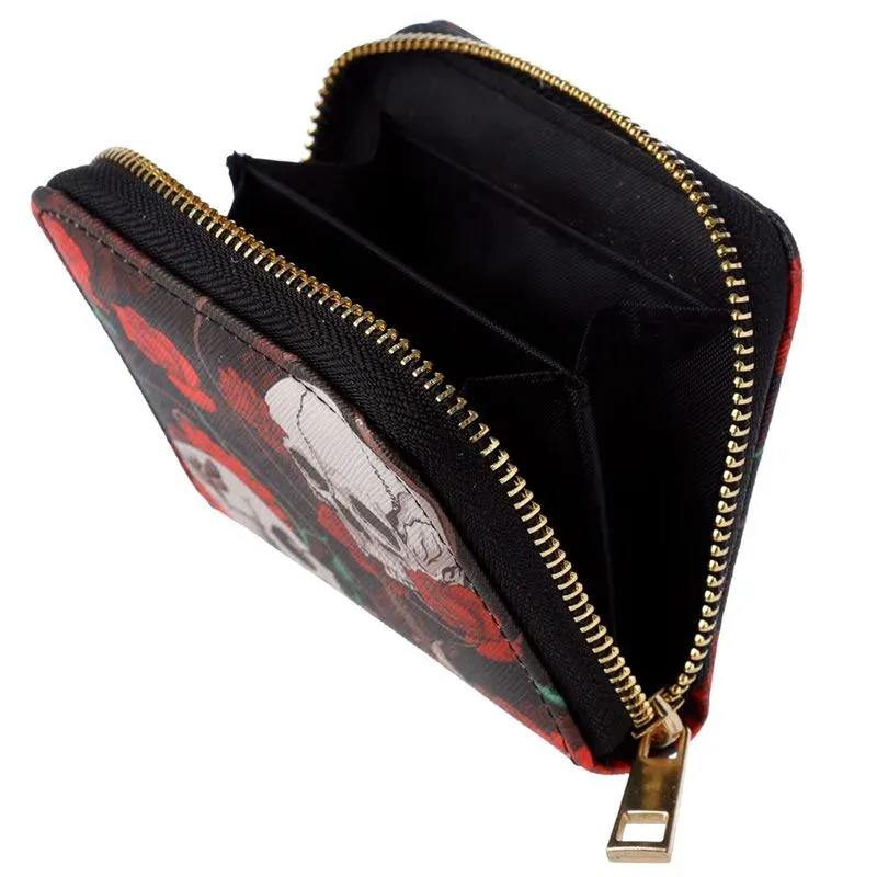 La Bottega di Merlino Portafoglio Teschi e Rose con zip