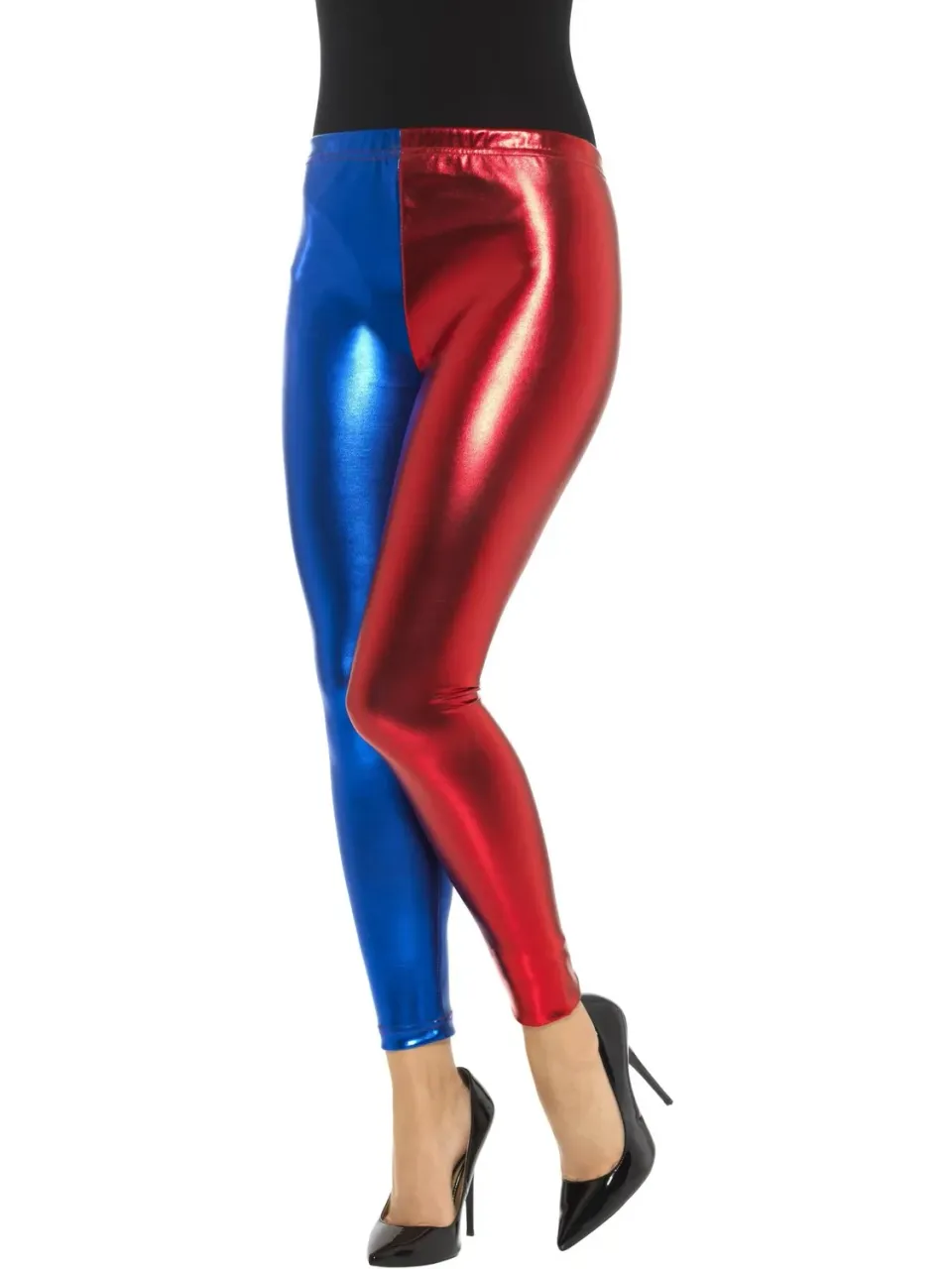 Smiffys Jester leggings cosplay metallizzati blu rossi M