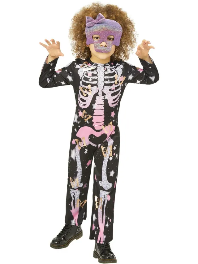 Smiffys Skeleton Rose Gold Costume Scheletro Bambina Tutina