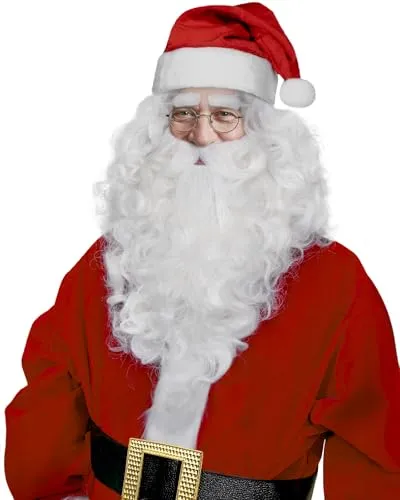 Funidelia Parrucca con Barba Babbo Natale Deluxe Uomo Bianca