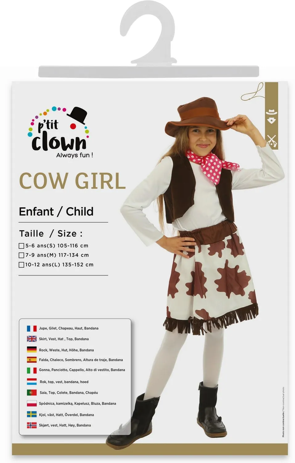 P'tit Clown costume cowboy bambina 7-9 anni poliestere
