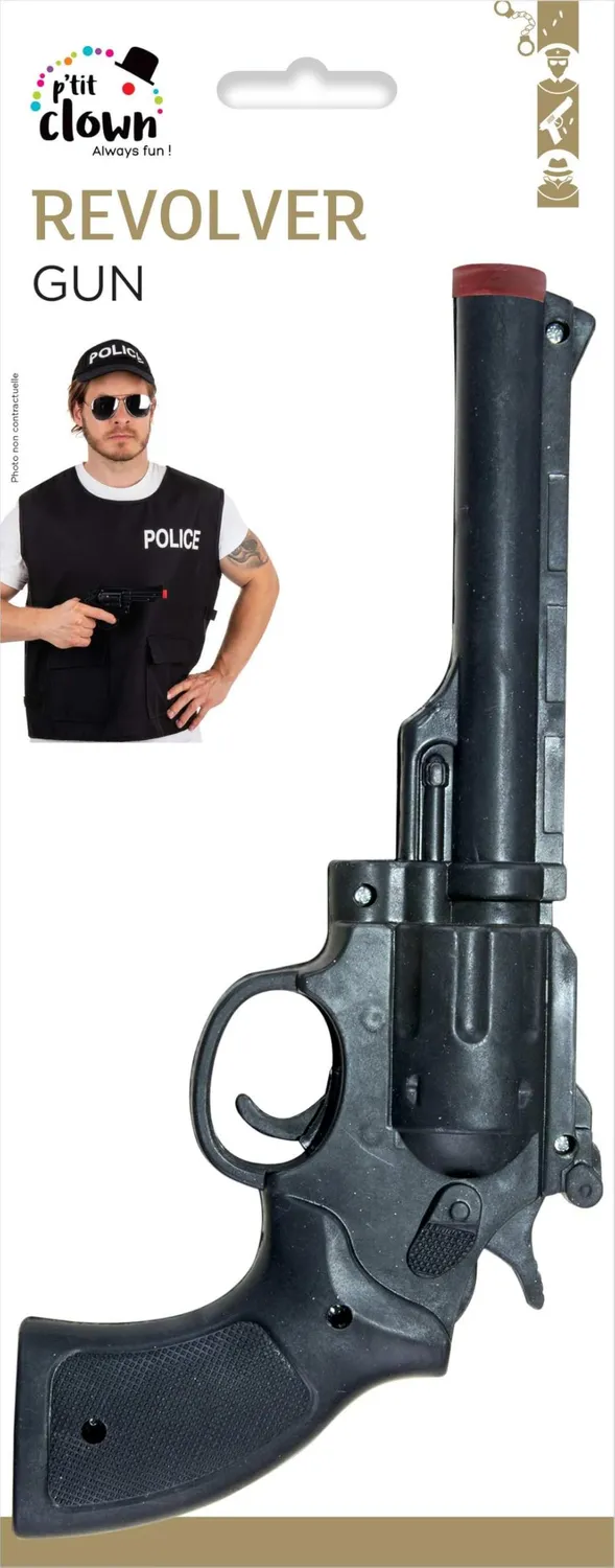 P'tit Clown Revolver finto nero plastica 25 cm adulto