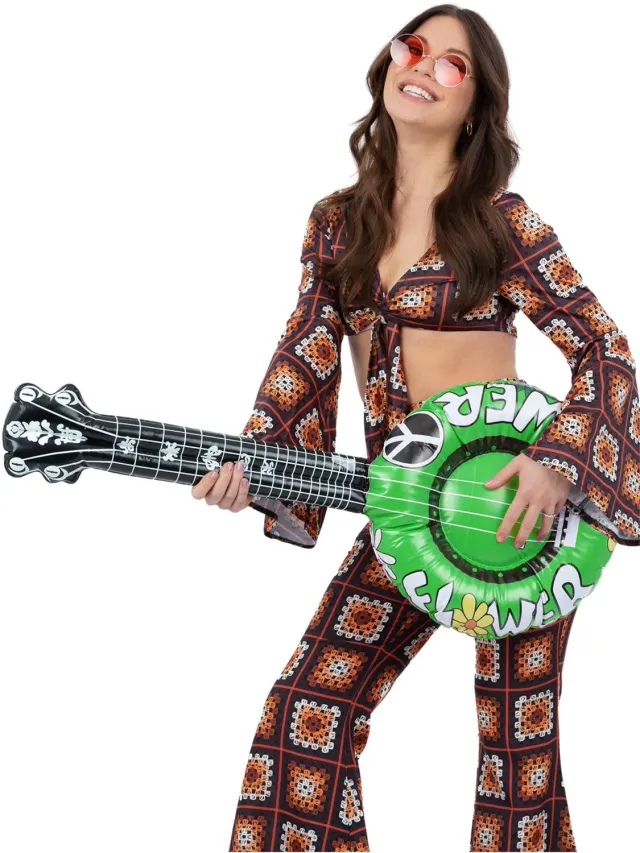 Smiffys Flower Power mandolino gonfiabile hippie verde