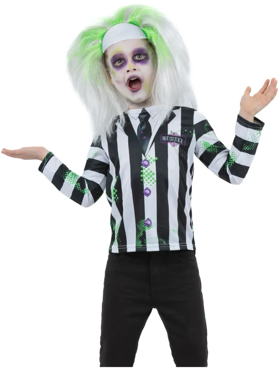 Smiffys Beetlejuice Maglia Bambino M 7-9 Rigata