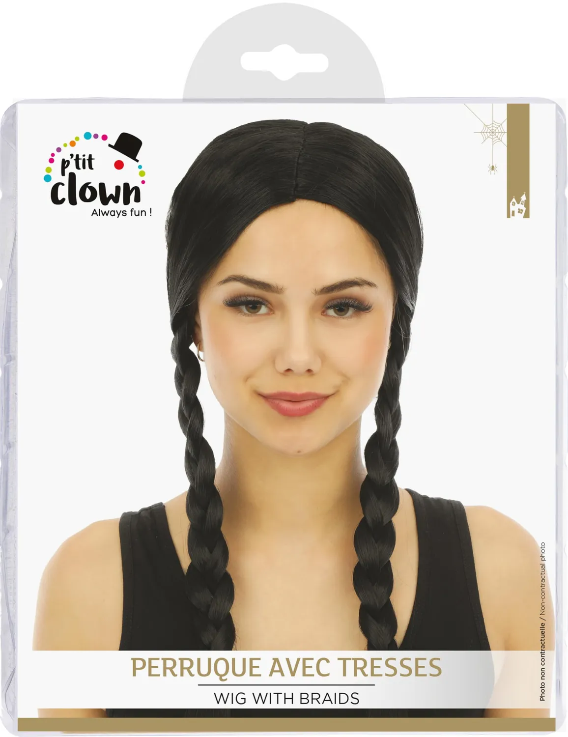 P'tit Clown 81800 parrucca Mercoledì trecce nere