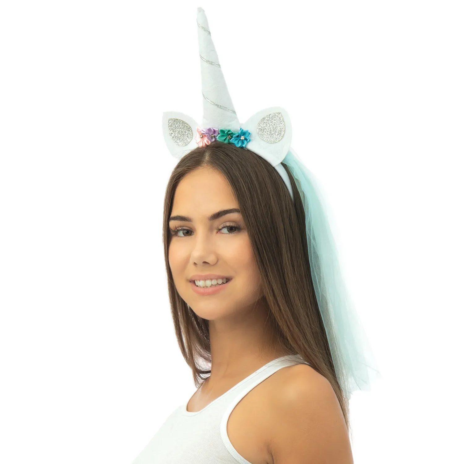 P'tit Clown Cerchietto Unicorno Bianco Velo Arcobaleno