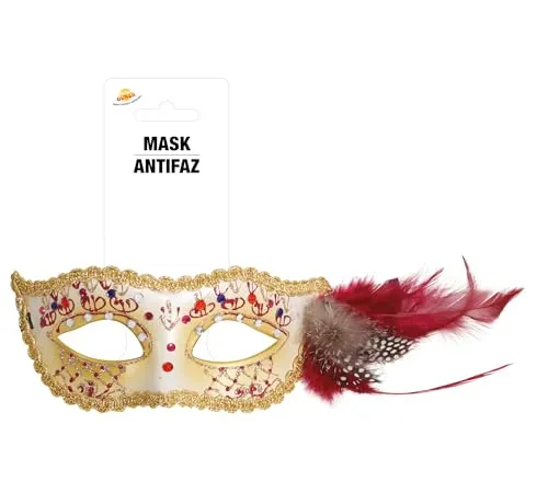 Guirca Maschera Bianca Piuma Rosa maschera veneziana