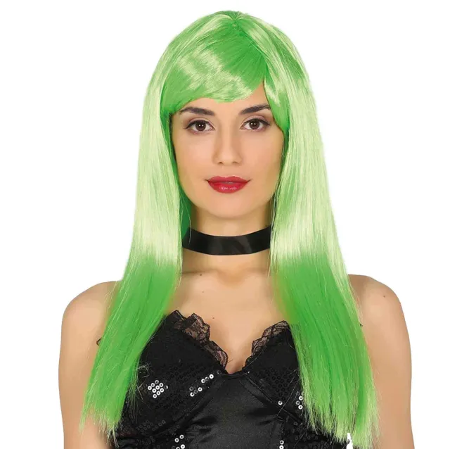 Fiestas Guirca Parrucca verde lunga liscia frangia