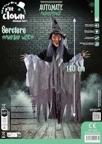 P'tit Clown 22227 strega animatronic da appendere 140 cm sonora