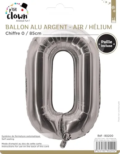 P'tit Clown re80200 palloncino numero 0 argento 85 cm