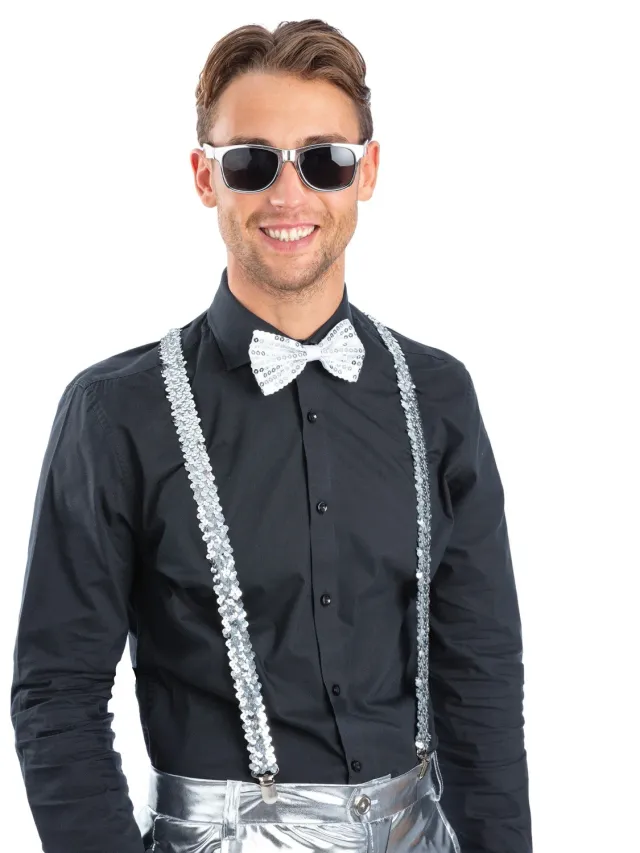 Smiffys Metallic Silver Sequin Party Set accessori argento uomo