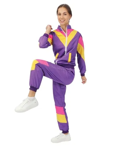 P'tit Clown Anni 80 Tuta Sportiva Costume Viola L Donna