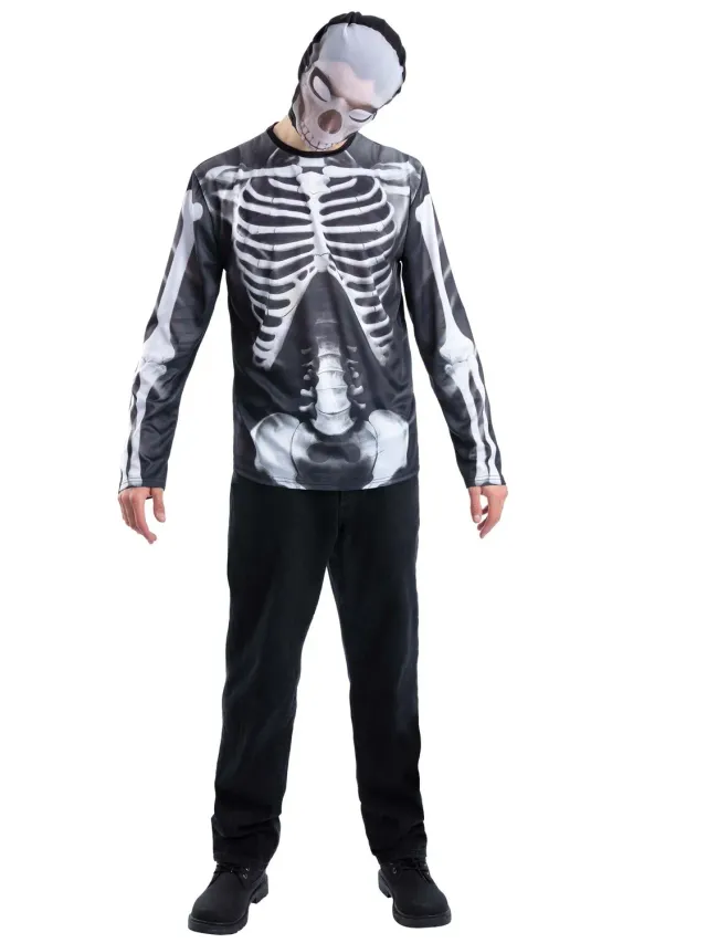 Smiffys Skeleton Instant Kit costume scheletro uomo top+ passamontagna