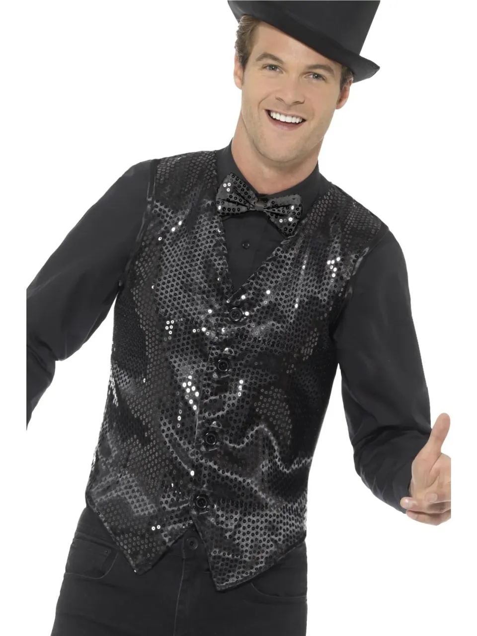 Smiffys Sequin Waistcoat gilet paillettes nero taglia M