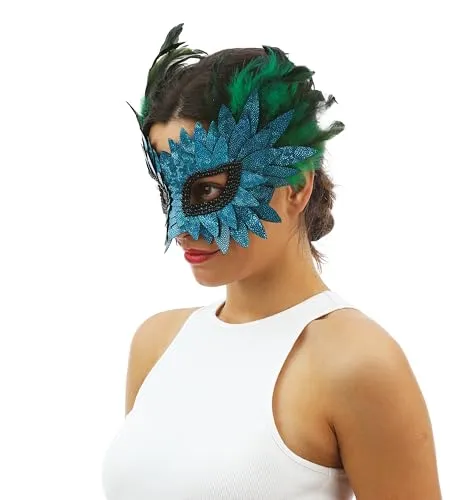 P'tit Clown 23387 lupo maschera piume scaglie blu lusso