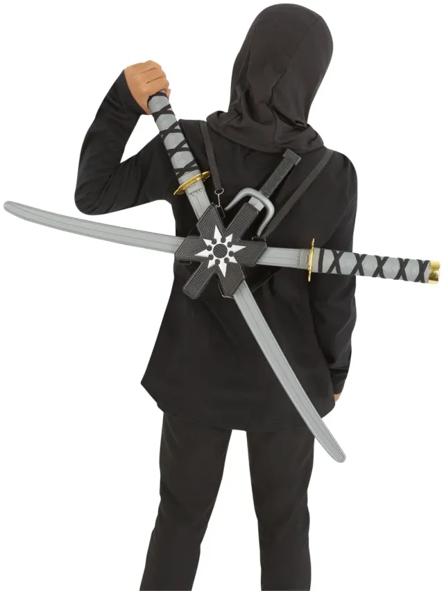 Smiffys Ninja Assassin zaino con spade giocattolo nero oro