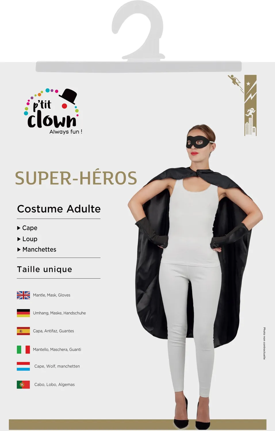 P'tit Clown kit supereroe adulto nero taglia unica
