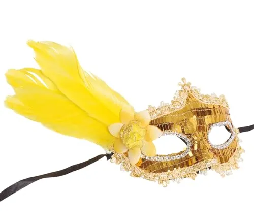 Fiestas Guirca Maschera Oro Piuma veneziana