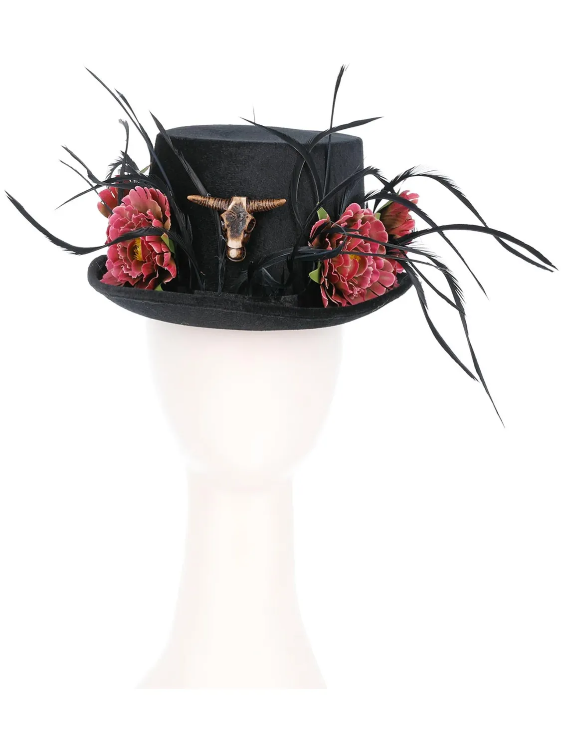 Smiffys Floral Horn cilindro donna nero con fiori rosa