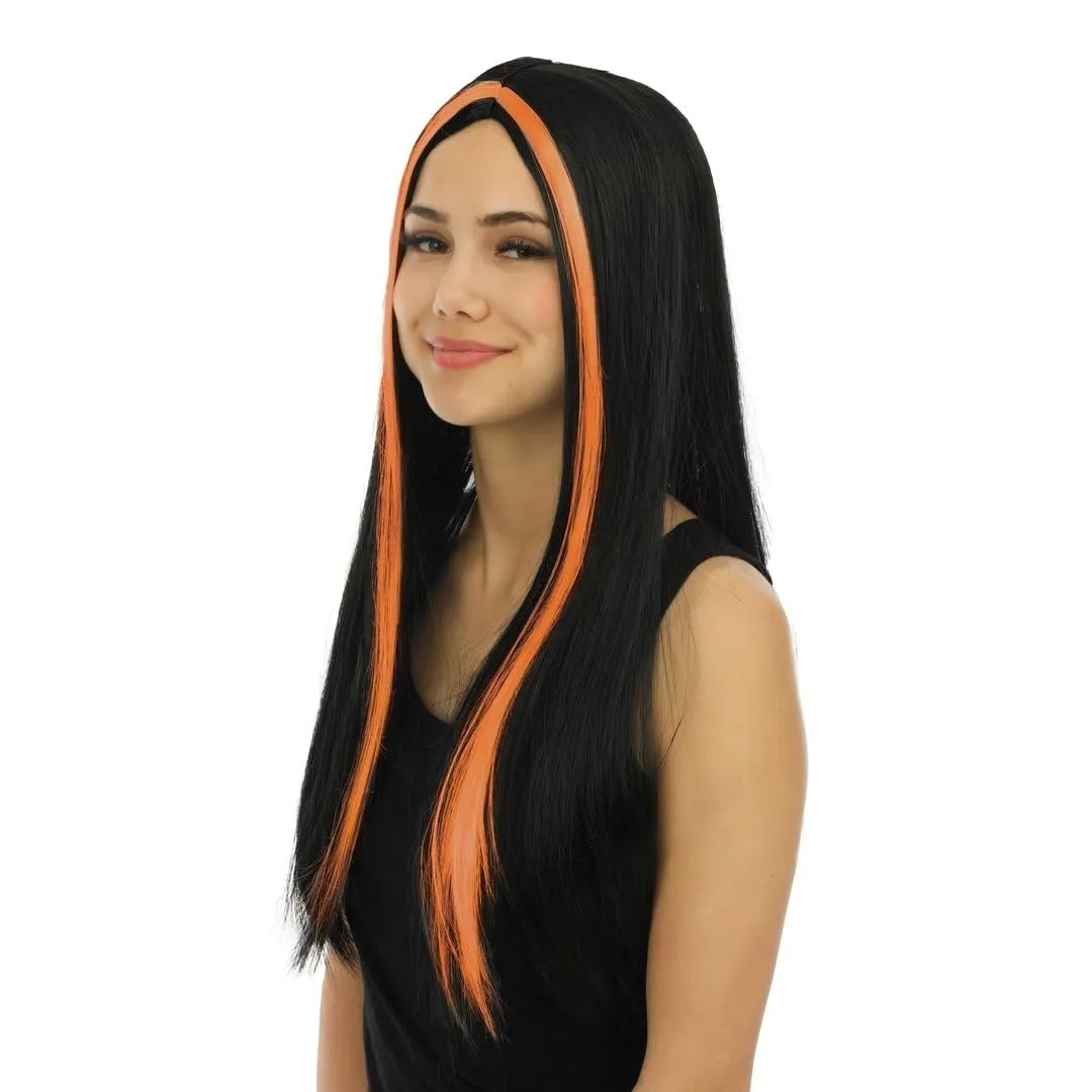 P'tit Clown 11502 parrucca strega lunga nero arancione adulto