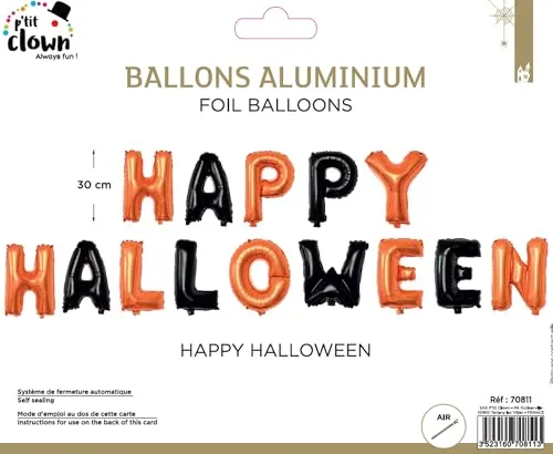 P'tit Clown Happy Halloween Pallone Alluminio Arancione Nero