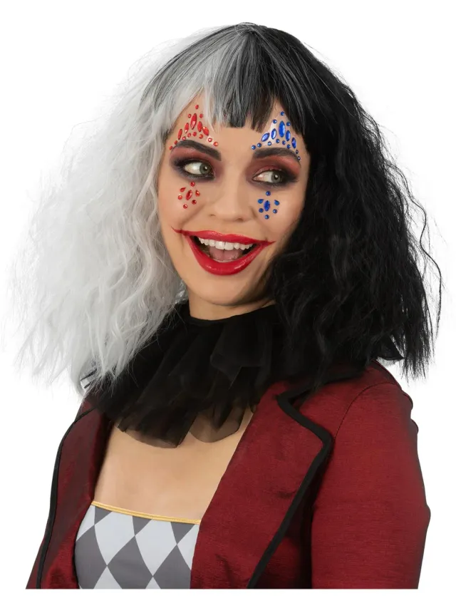 Smiffys Jester Face Jewels gioielli viso autoadesivi rosso blu