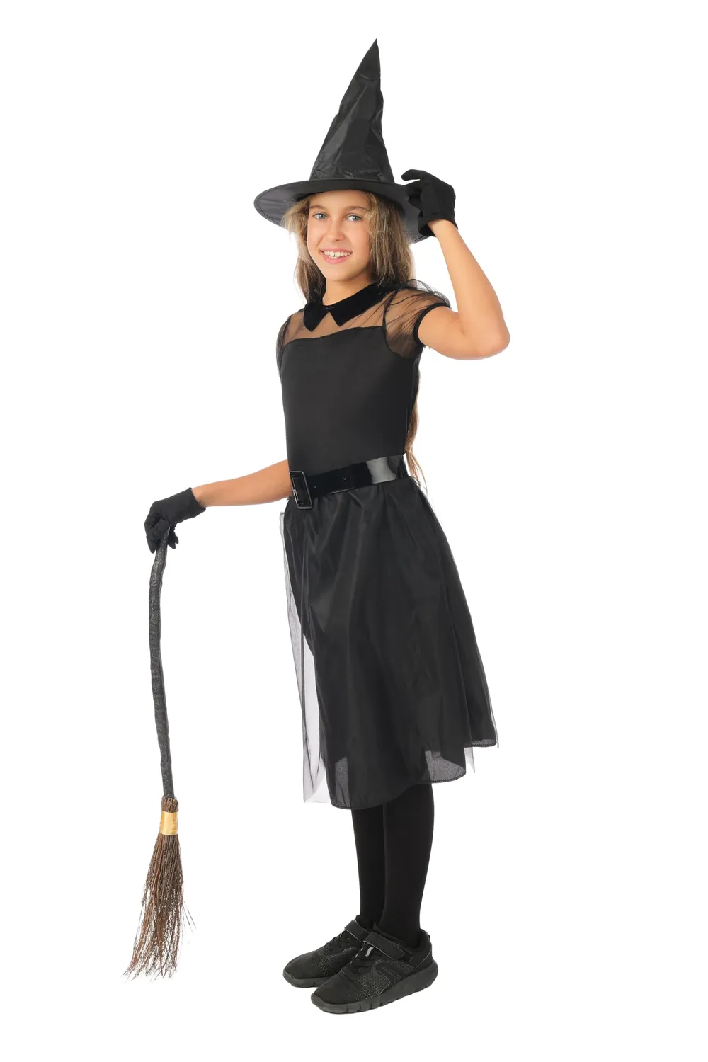 P'tit Clown costume strega bambina nero 5-6 anni con cappello