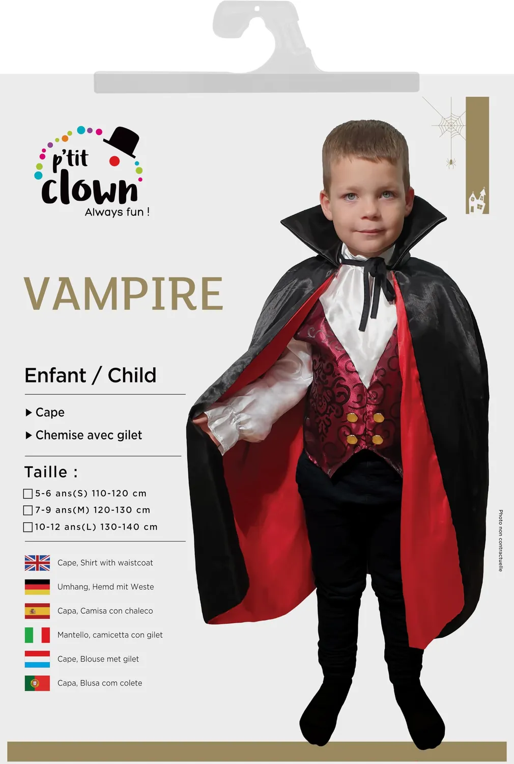 P'tit Clown Costume Vampiro Bambino con Mantello 128-140
