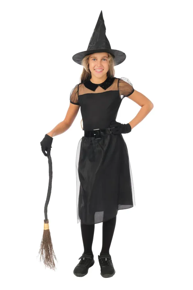 P'tit Clown costume strega bambina nero 5-6 anni con cappello