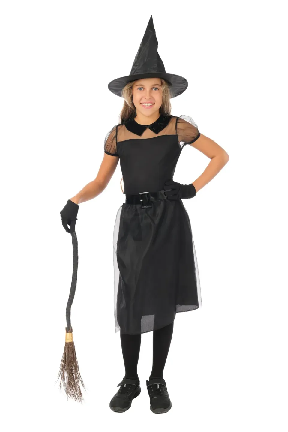 P'tit Clown costume strega bambina nero 5-6 anni con cappello